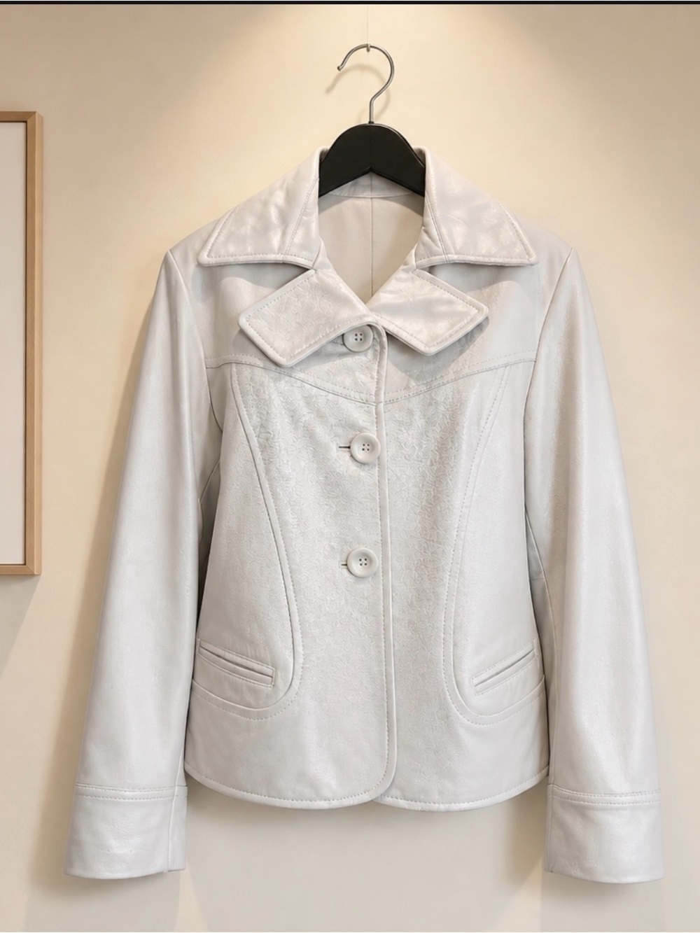 Michele Off-White Leather Button-Front Jacket